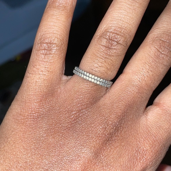 1.5 mm CZ Cubic Zirconia Minimalist .925 Sterling Silver Stackable Eternity Ring - Picture 9 of 11